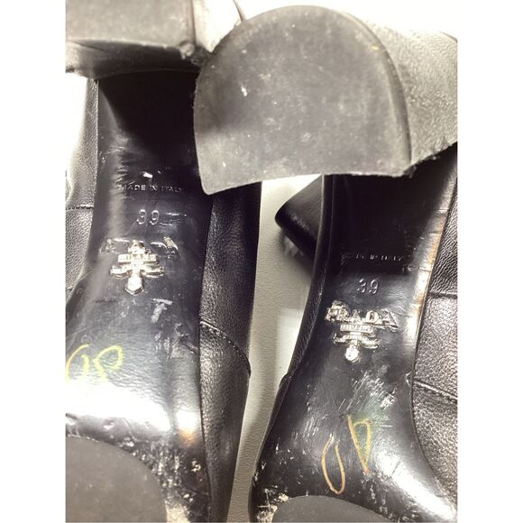 Prada Black Leather Ankle Boots Women’s Block Heel Booties Size EU 39 - Picture 14 of 16
